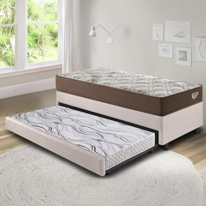 Imagem de Bicama Box Solteiro material sintético Linho Marrom 88x188x28 cm com Colchão Relax Adorabile Molas Ensacadas e Colchão Auxiliar Ecoflex