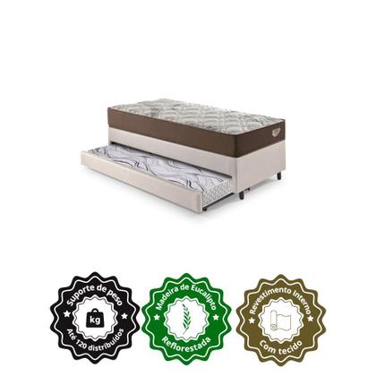 Imagem de Bicama Box Solteiro material sintético Linho Marrom 88x188x28 cm com Colchão Relax Adorabile Molas Ensacadas e Colchão Auxiliar Ecoflex