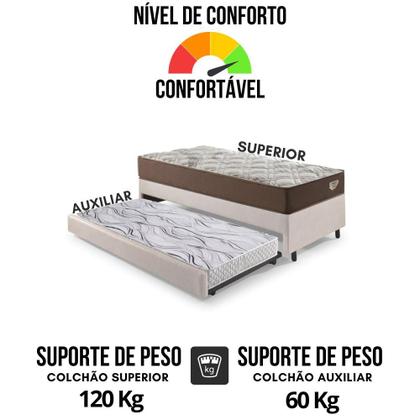 Imagem de Bicama Box Solteiro material sintético Linho Marrom 88x188x28 cm com Colchão Relax Adorabile Molas Ensacadas e Colchão Auxiliar Ecoflex