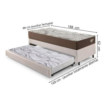 Imagem de Bicama Box Solteiro material sintético Linho Marrom 88x188x28 cm com Colchão Relax Adorabile Molas Ensacadas e Colchão Auxiliar Ecoflex