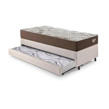 Imagem de Bicama Box Solteiro material sintético Linho Marrom 88x188x28 cm com Colchão Relax Adorabile Molas Ensacadas e Colchão Auxiliar Ecoflex