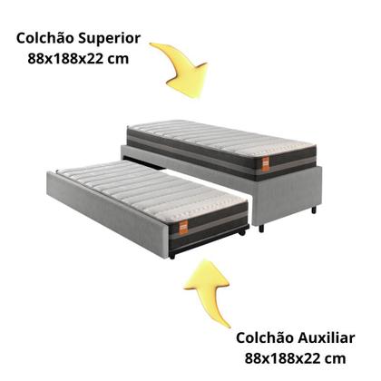 Imagem de Bicama Box Solteiro Revestimento em Tecido Sintético Linho Cinza 88x188 com Colchão Bogotá Molas Ultralastic Inducol