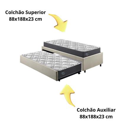 Imagem de Bicama Box Viúva 126x208 Linho Bege com Dois Colchões Adapto Molas Ensacadas Ecoflex