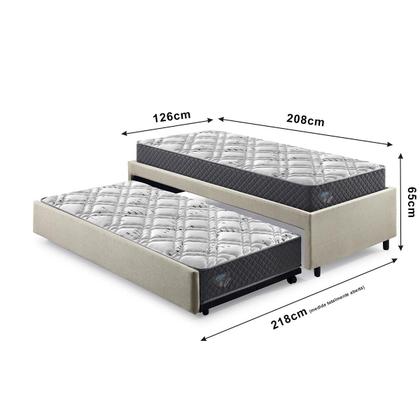 Imagem de Bicama Box Viúva 126x208 Linho Bege com Dois Colchões Adapto Molas Ensacadas Ecoflex