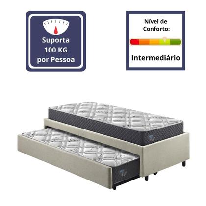 Imagem de Bicama Box Viúva 126x208 Linho Bege com Dois Colchões Adapto Molas Ensacadas Ecoflex