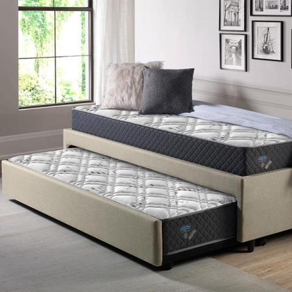 Imagem de Bicama Box Viúva 126x208 Linho Bege com Dois Colchões Adapto Molas Ensacadas Ecoflex