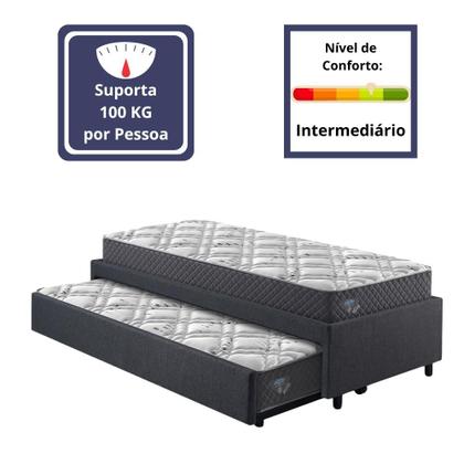 Imagem de Bicama Box Viúva 126x208 Linho Cinza com Dois Colchões Adapto Molas Ensacadas Ecoflex