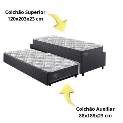 Imagem de Bicama Box Viúva 126x208 Linho Cinza com Dois Colchões Adapto Molas Ensacadas Ecoflex