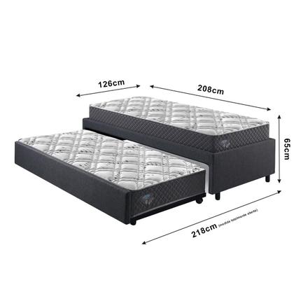 Imagem de Bicama Box Viúva 126x208 Linho Cinza com Dois Colchões Adapto Molas Ensacadas Ecoflex