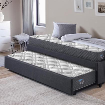 Imagem de Bicama Box Viúva 126x208 Linho Cinza com Dois Colchões Adapto Molas Ensacadas Ecoflex