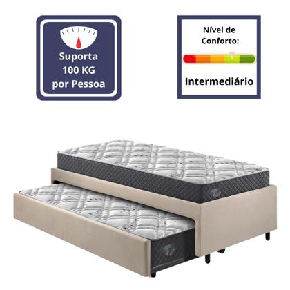 Imagem de Bicama Box Viúva 126x208 Suede Bege com Dois Colchões Adapto Molas Ensacadas Ecoflex