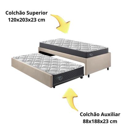 Imagem de Bicama Box Viúva 126x208 Suede Bege com Dois Colchões Adapto Molas Ensacadas Ecoflex