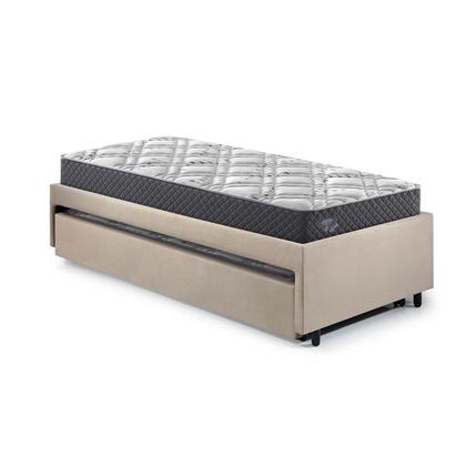 Imagem de Bicama Box Viúva 126x208 Suede Bege com Dois Colchões Adapto Molas Ensacadas Ecoflex