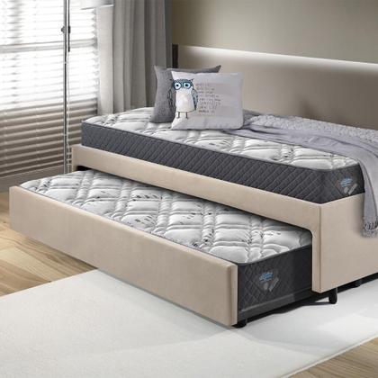 Imagem de Bicama Box Viúva 126x208 Suede Bege com Dois Colchões Adapto Molas Ensacadas Ecoflex