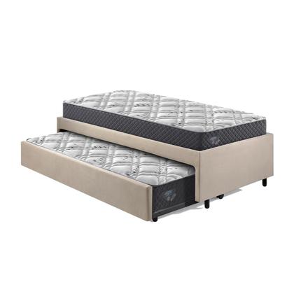 Imagem de Bicama Box Viúva 126x208 Suede Bege com Dois Colchões Adapto Molas Ensacadas Ecoflex