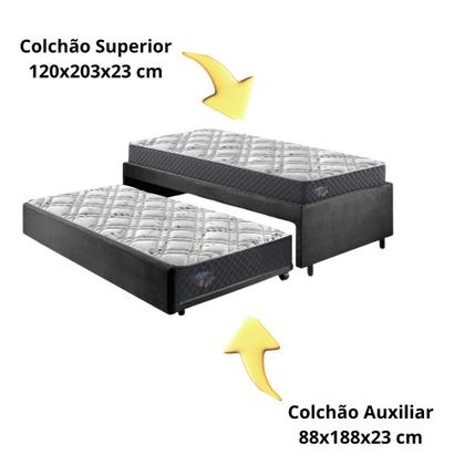 Imagem de Bicama Box Viúva 126x208 Suede Preto com Dois Colchões Adapto Molas Ensacadas Ecoflex