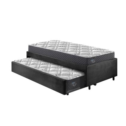 Imagem de Bicama Box Viúva 126x208 Suede Preto com Dois Colchões Adapto Molas Ensacadas Ecoflex