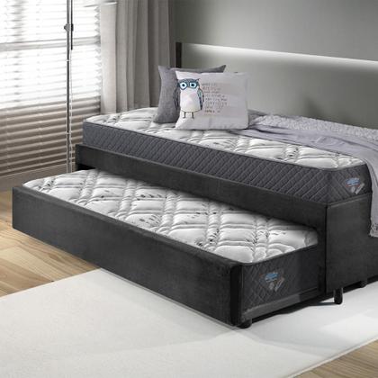 Imagem de Bicama Box Viúva 126x208 Suede Preto com Dois Colchões Adapto Molas Ensacadas Ecoflex