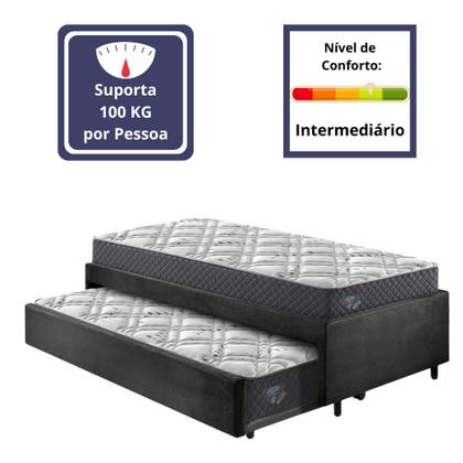 Imagem de Bicama Box Viúva 126x208 Suede Preto com Dois Colchões Adapto Molas Ensacadas Ecoflex