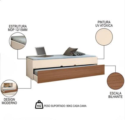 Imagem de Bicama Cama com Auxiliar Solteiro Off White Amadeirado Chiara - Phoenix Baby