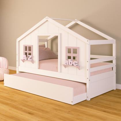 Imagem de Bicama Casinha dos Sonhos Madeira Maciça Branco/ Rosa Housin
