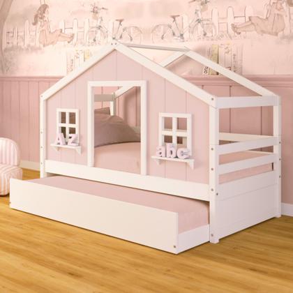 Imagem de Bicama Casinha dos Sonhos Madeira Maciça Rosa/ Branco Megamobilia