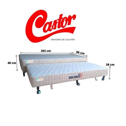 Imagem de Bicama Castor Solteiro King c/ Cama Auxiliar Espuma D28 Acoplada Premium Bege 96x203x40 - Medida Especial - Qualidade e Resistência