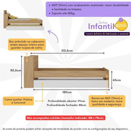 Bicama de Solteiro para Colchão 188 x 78cm com Baú Embutido Multimóveis MP4258 Imagem de Bicama de Solteiro para Colchão 188 x 78cm com Baú Embutido Multimóveis MP4258