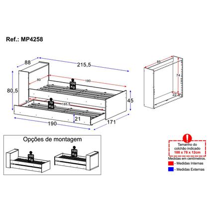 Bicama de Solteiro para Colchão 188 x 78cm com Baú Embutido Multimóveis MP4258 Imagem de Bicama de Solteiro para Colchão 188 x 78cm com Baú Embutido Multimóveis MP4258