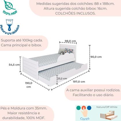 Imagem de Bicama Infantil 100% MDF com Cama Auxiliar e Proteção Lateral Acompanha Colchão
