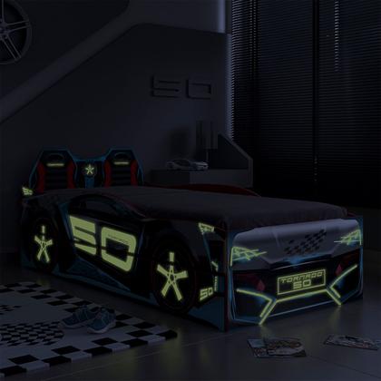 Imagem de Bicama Infantil Carro Tornado Fun Preto Azul Pura Magia + Colchão Ortobom