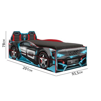 Imagem de Bicama Infantil Carro Tornado Fun Preto Azul Pura Magia + Colchão Ortobom