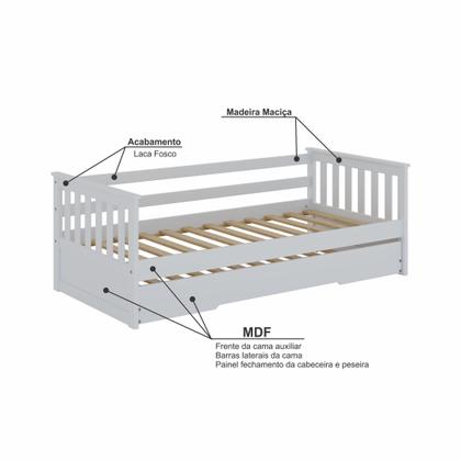 Imagem de Bicama Infantil Mission em Madeira Maciça/MDF Branco