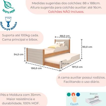 Imagem de Bicama Infantil Solteiro 100 Mdf Bibox Cama Auxiliar Com Rodizio Uli