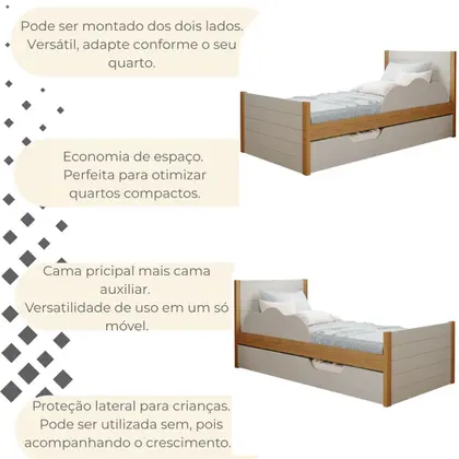 Imagem de Bicama Infantil Solteiro 100 Mdf Bibox Cama Auxiliar Com Rodizio Uli