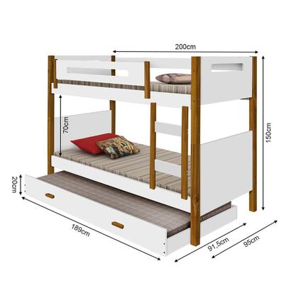 Imagem de Bicama Infantil Solteiro com Cama Auxiliar Heloisa Branca e Mel + Luminária Led