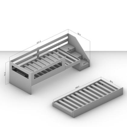 Imagem de Bicama Infantil Solteiro com Rattan, Grade e Escada de Fácil Acesso Space Casatema MadeiraOriginals