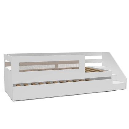 Imagem de Bicama Infantil Solteiro com Rattan, Grade e Escada de Fácil Acesso Space Casatema MadeiraOriginals