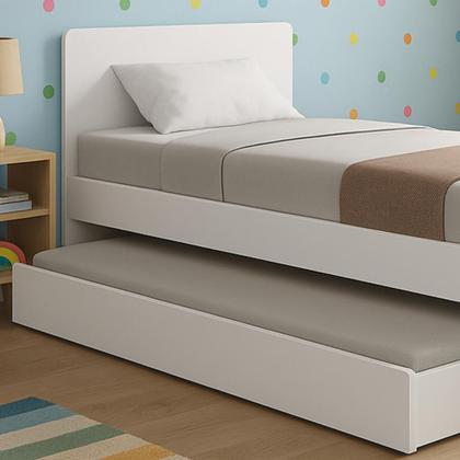 Imagem de Bicama Solteiro Cama com Auxiliar BiBox Para Colchão 88x188cm, MDF Premium, Auxiliar com rodinhas