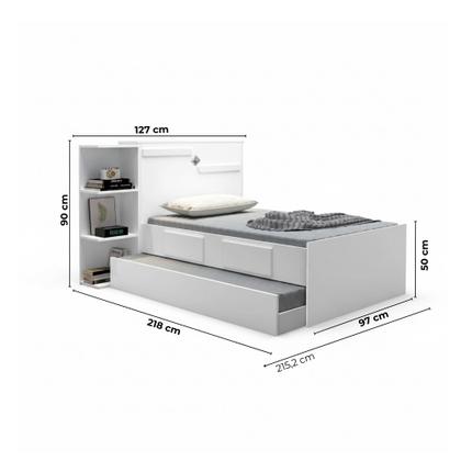 Imagem de Bicama Solteiro com Baú, 2 Gavetas e Cama Auxiliar Iris Branco