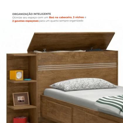 Imagem de Bicama Solteiro com Baú, 2 Gavetas e Cama Auxiliar Jade Jequitiba