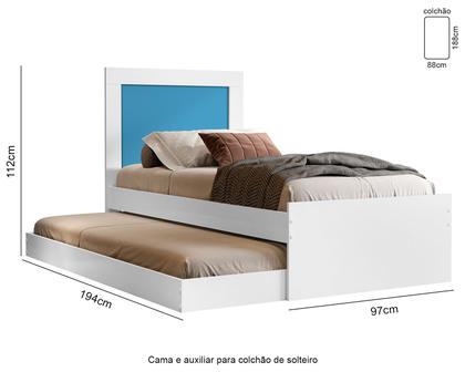 Imagem de Bicama Solteiro Com Cama Auxiliar Luara Branco/Azul