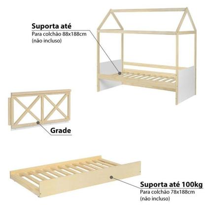 Imagem de Bicama Solteiro Infantil Reversível com Grade Casinha Garden Casatema