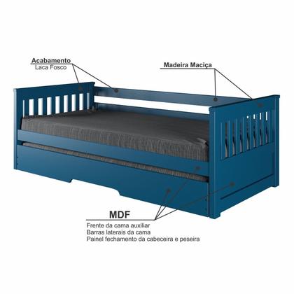 Imagem de Bicama Solteiro Mission Estilo Sofá em Madeira Maciça/MDF Azul
