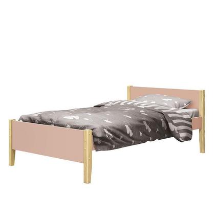 Imagem de Bicama Solteiro Simba Rosa Fosco com Pés Madeira Natural e Colchões D20 e D33 - Reller Móveis