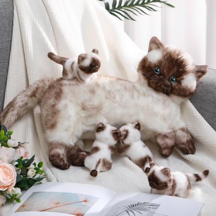Imagem de Bicho de pelúcia Skylety Nurturing Siamese Cat com 4 gatinhos de 40 cm