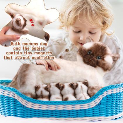 Imagem de Bicho de pelúcia Skylety Nurturing Siamese Cat com 4 gatinhos de 40 cm
