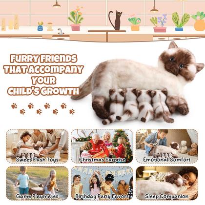 Imagem de Bicho de pelúcia Skylety Nurturing Siamese Cat com 4 gatinhos de 40 cm