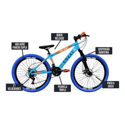 Imagem de Bicicleta Adulta Colli Grau Aro 26 - Freio a Disco, 21 Marchas, Azul Champanhe