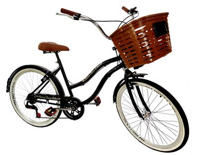 Imagem de Bicicleta Adulto Aro 26 Retrô Urbana 6v Cesta grande Preto